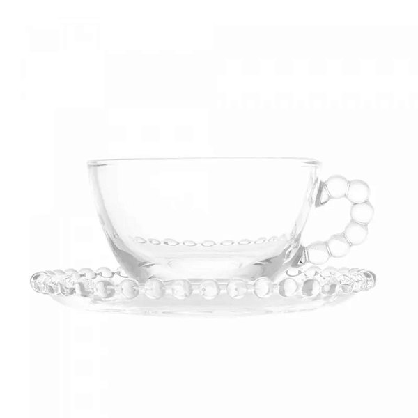 Conjunto 4 Xícaras De Chá De Cristal Com Pires Pearl 180ml - Wolff