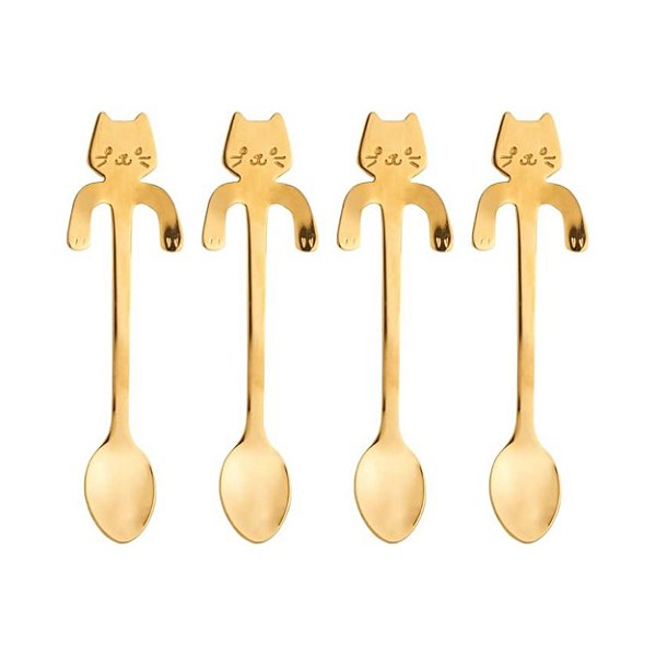 Conjunto 4 Colheres De Chá Aço Inox Cat Dourado Wolff