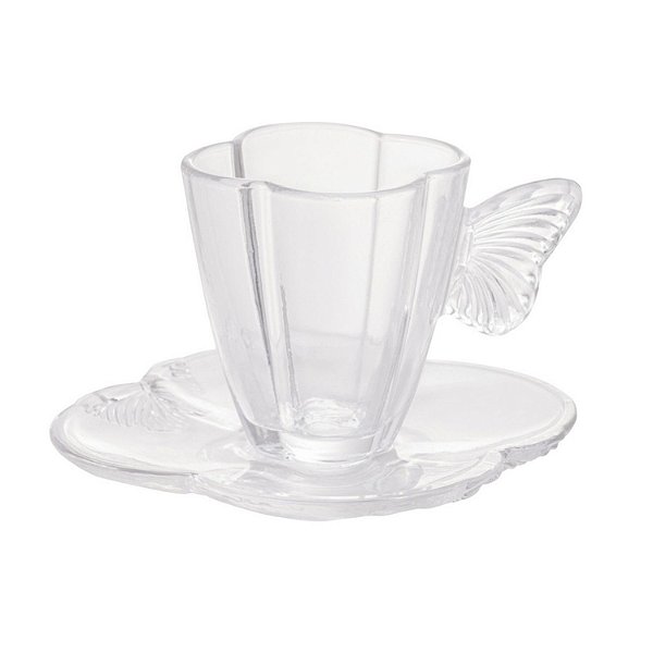 Conjunto 4 Xícaras De Cha De Vidro Com Pires Butterfly 180ml - Wolff