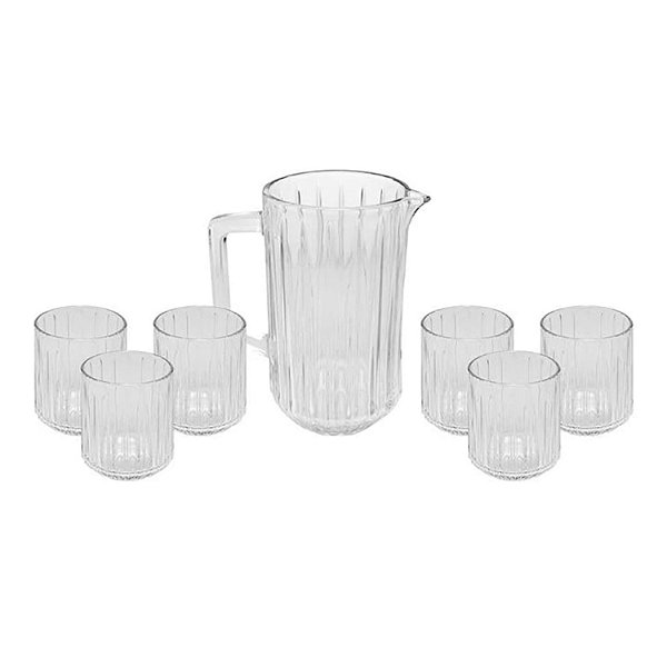 Conjunto 7 Peças Com Jarra E 6 Copos Cristal Bangkok 1,45l/300ml - Wolff
