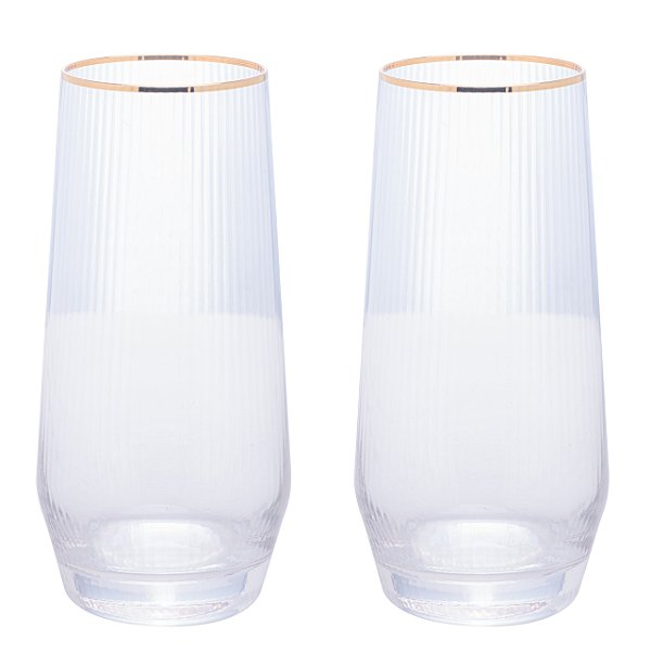 Conjunto C/ 2 Copos Altos Em Vidro Com Borda Dourada Lines - Wolff