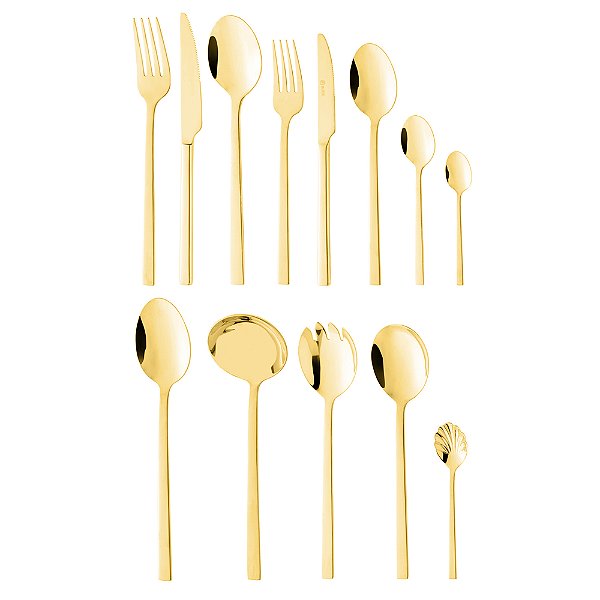 Faqueiro 101 Peças Em Aço Inox Dourado Com Caixa Litografada Firenze - Wolff