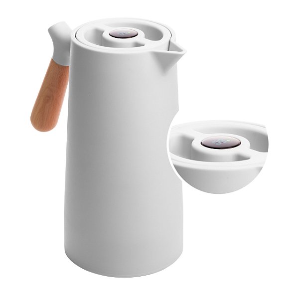 Garrafa Térmica Com Cabo De Madeira E Termômetro 1 Litro Branca - Wollf