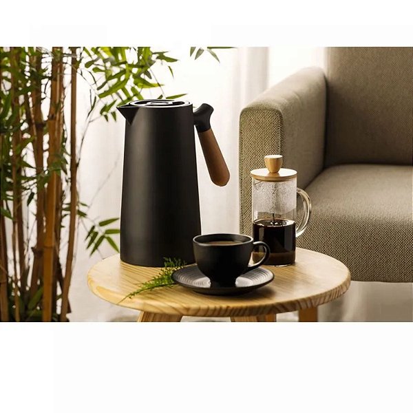 Garrafa Térmica De Plástico Com Termômetro Preta Nórdica 1l - Wolff