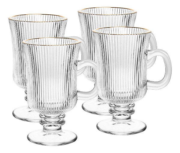 Jogo 4 Taças  Para Cappuccino Com Fio De Ouro Lines - Wolff