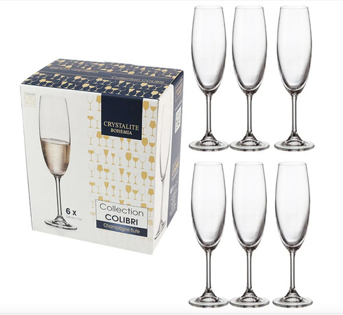 Jogo Com 6 Taças De Cristal Champanhe 220 Ml Colibri Bohemia - Wolff