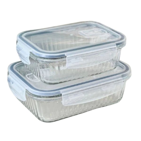 Kit 2 Potes Herméticos Vidro Wolff Lines 370ml E 640ml - Wolff