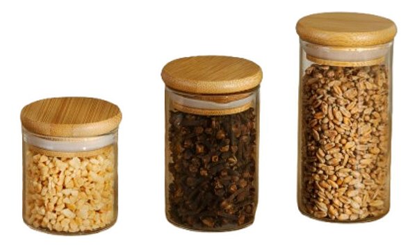 Kit 3 Porta Mantimentos E Temperos Em Vidro Com Tampa - Wolff