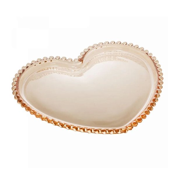 Prato Para Sobremesa Em Cristal Coração Pearl Âmbar 20x17cm - Wolff