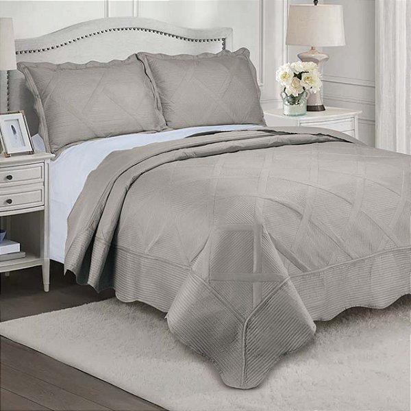 Kit Colcha De Cama Egeu Casal Com 3 Peças 220x240cm Bege - Camesa
