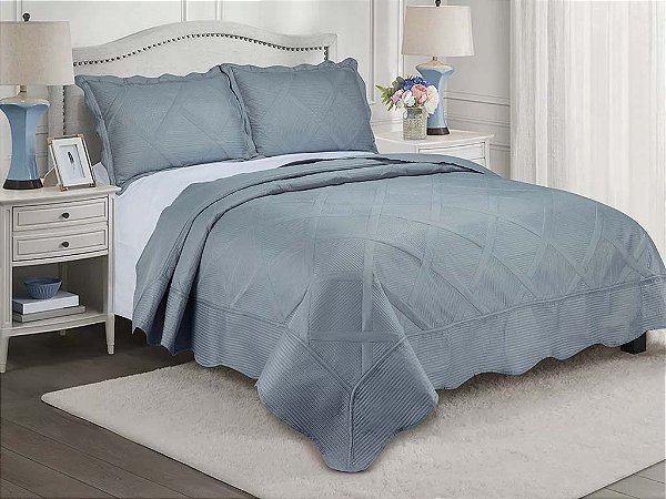 Kit Colcha De Cama Egeu Casal Com 3 Peças 220x240cm Cinza - Camesa