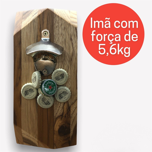 Abridor De Garrafas De Parede Em Madeira Teca Magnético - Le Requena