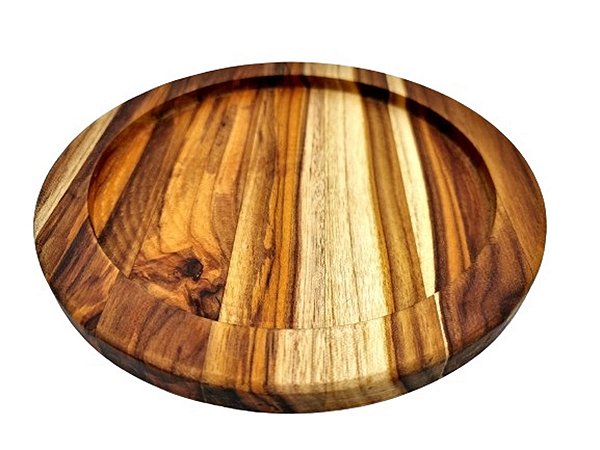 Bandeja Redonda Prato Em Madeira Teca 26cm - Le Requena