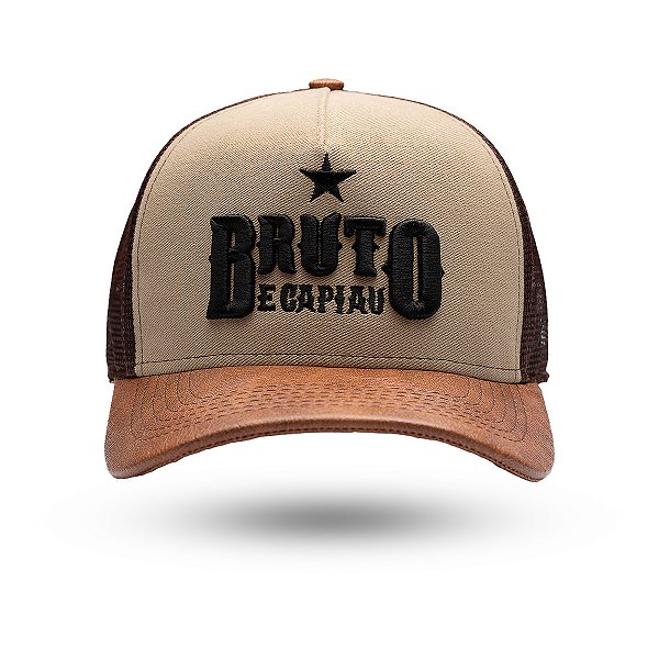 Boné Trucker Sertanejo Bruto e Capiau Marrom com Aba em Couro Sintético