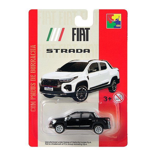 Carrinho Miniatura CKS Fiat Strada Preta com Pneus de Borracha