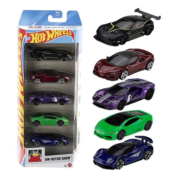 Pack 5 Hot Wheels Aston Martin Ferrari Ford GT Lamborghini Lotus JBJ89