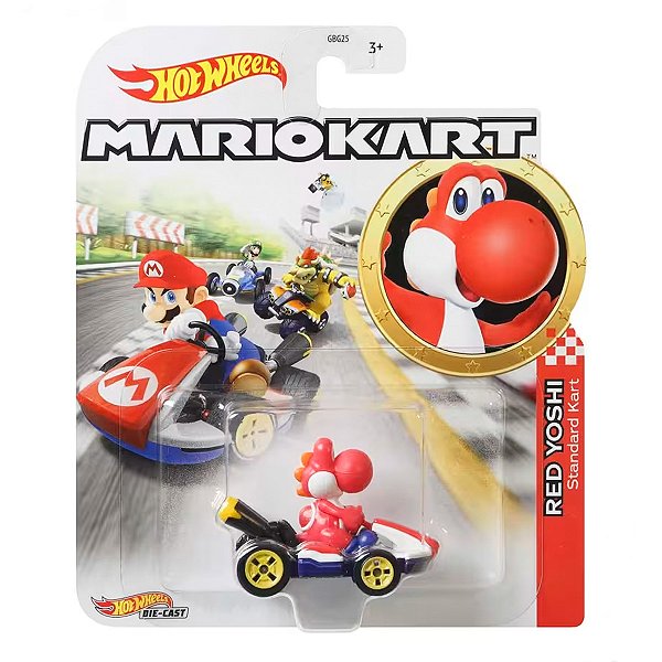 Carrinho Hot Wheels Mario Kart Red Yoshi Standard Kart GPD90