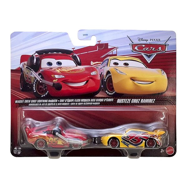 Carro Disney Pixar Cars Pack Chefe de Equipe Relâmpago McQueen e Cruz Ramirez JJW85
