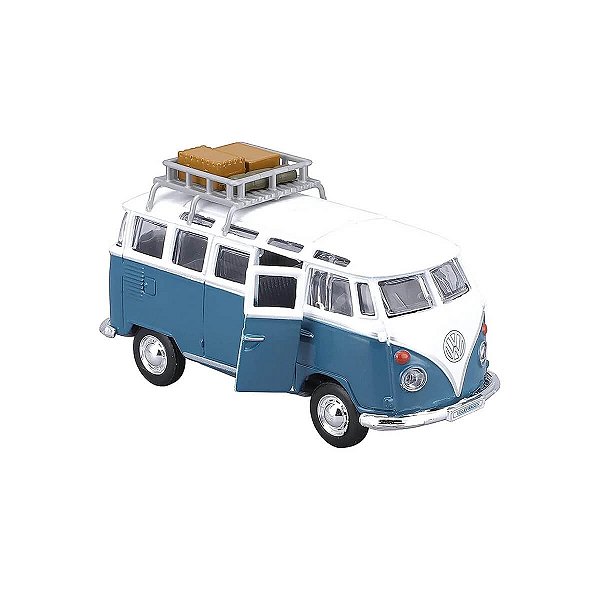 Carrinho Maisto 1:43 Kombi VW Weekenders Van Samba Luggage Rack Azul