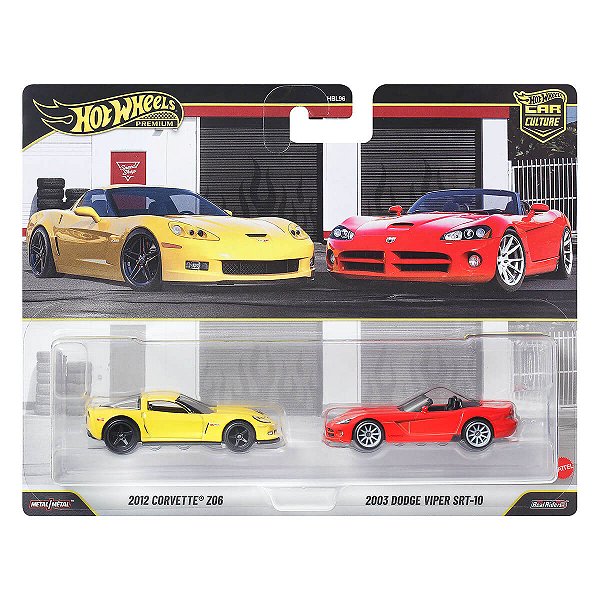 Carrinho Hot Wheels Premium 2 Pack 2012 Corvette Z06 2023 Dodge Viper SRT-10 JHW54