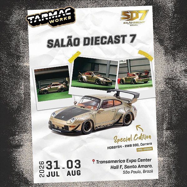 PRÉ-VENDA Tarmac Works Porsche RWB 993 Carrera Salão Diecast 7 Brasil Special Edition 1:64