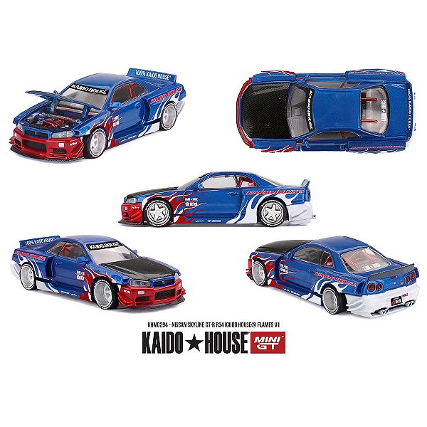 PRÉ-VENDA Mini GT Kaido House #294 Nissan Skyline GT-R R34 Kaido House Flames V1