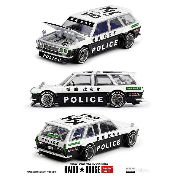 PRÉ-VENDA Mini GT Kaido House #321 Datsun KAIDO 510 Wagon Police 1:64