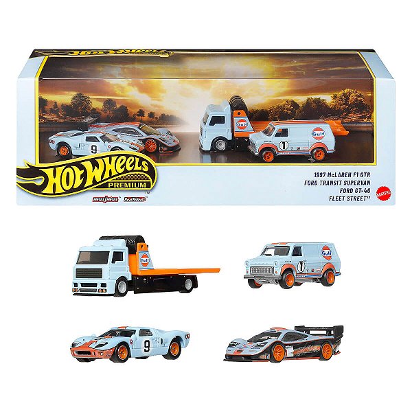 Hot Wheels Premium Team Transport Kit Gulf com 4 Carros JHW43 1:64