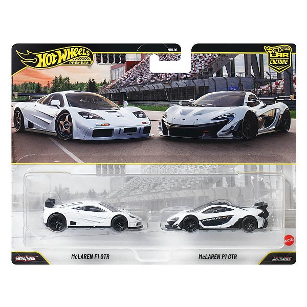 Carrinho Hot Wheels Premium 2 Pack McLaren F1 GTR McLaren P1 GTR JHW52 1:64