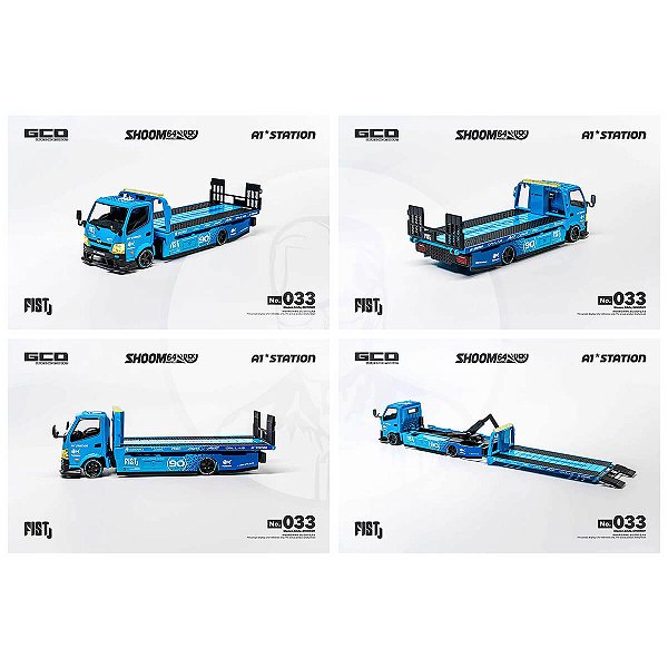 PRÉ-VENDA GCD Caminhão SHOOM64 FIST TEAM HINO 300 Custom Drop-Bed Car Carrier Officially licensed by FIST and HINO 1:64