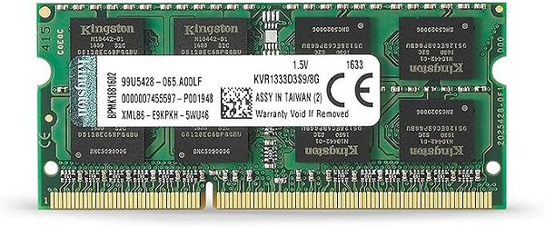 Memória RAM para Notebook 8GB DDR3L 1600MHz Kingston KVR16LS11/8 SODIMM 1.35V