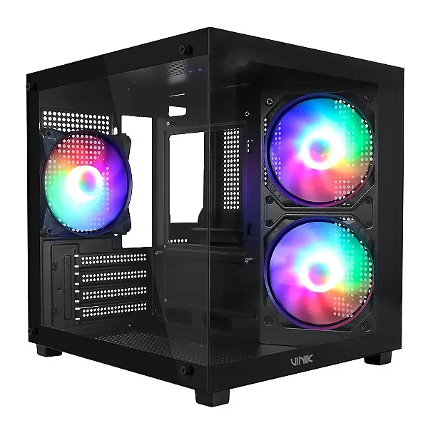 Gabinete Gamer Vinik G-Cube Preto Vidro Temperado 3 Fans mATX