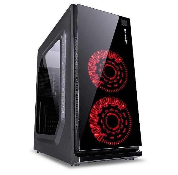 Gabinete Gamer Vinik Crater Preto 2 Fans LED Vermelho Mid Tower ATX