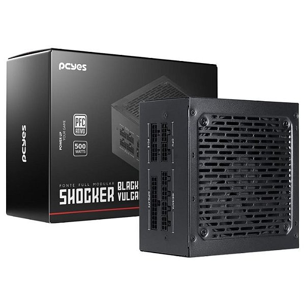 Fonte ATX 500W PCyes Shocker 80 Plus Full Modular Black (FM500WBV)