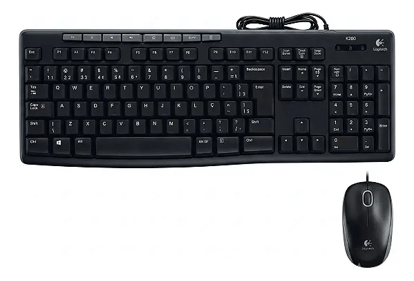 Kit Teclado e Mouse Logitech MK200 USB ABNT2 Preto e Cinza