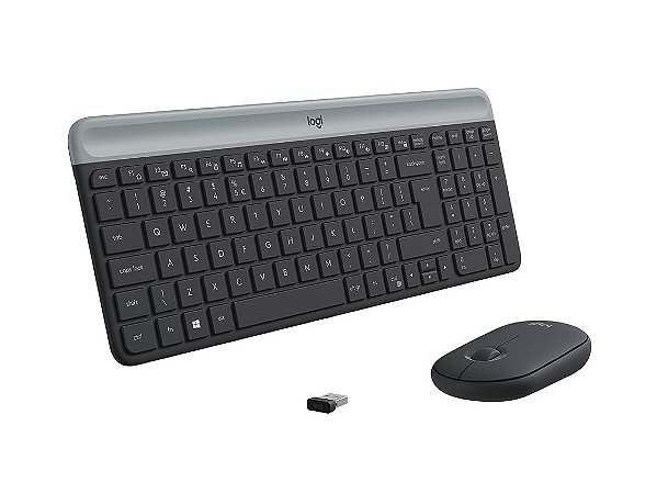 Kit Teclado e Mouse Sem Fio Logitech MK470 Slim ABNT2 Preto Silencioso