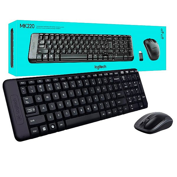 Kit Teclado e Mouse Sem Fio Logitech MK470 Slim ABNT2 Preto Silencioso