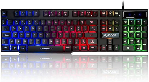 Teclado Gamer Semimecânico Exbom BK152C LED RGB USB ABNT2