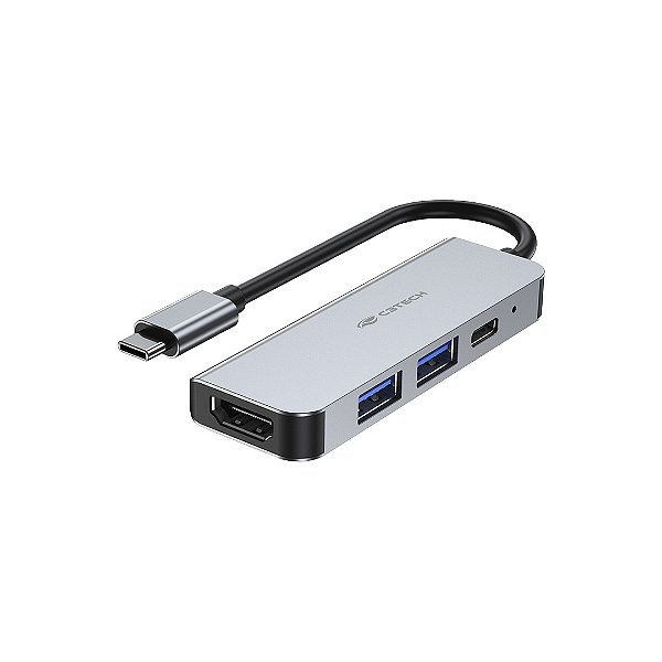 Hub Adaptador USB-C com HDMI 4K e Power Delivery 100W HU-D50GY Cinza - C3Tech