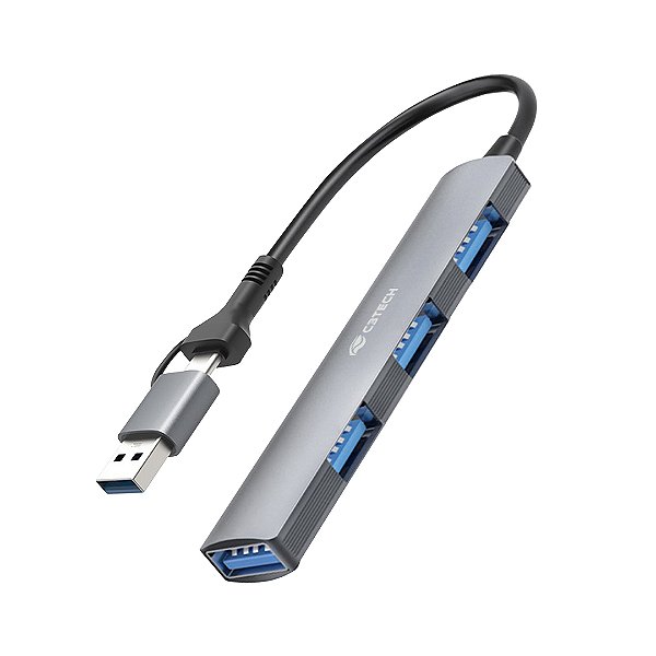 Hub Adaptador USB-C e USB 3.0 com 4 Portas HU-C500GY Cinza - C3Tech
