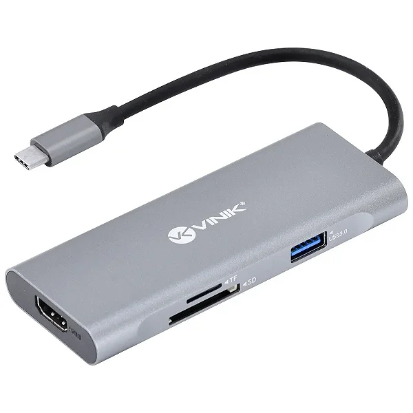 Hub USB Tipo C 7 em 1 Vinik HC-7 - HDMI 4K, USB 3.0 e Power Delivery 60W