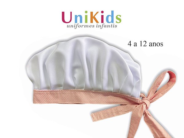 Touca Unikids - Branca Detalhes Poá Rosa claro- Uniblu
