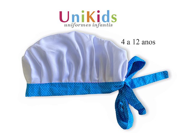 Touca Unikids - Branca Detalhes Poá azul - Uniblu