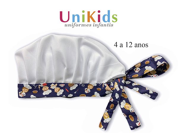 Touca Unikids - Branca  com Detalhes em Chefinho Marinho- Uniblu