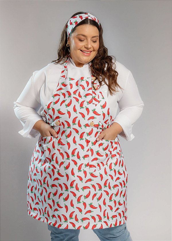 Avental Plus Size - Modelo Roma Branco com Pimentas - Uniblu - Personalizado
