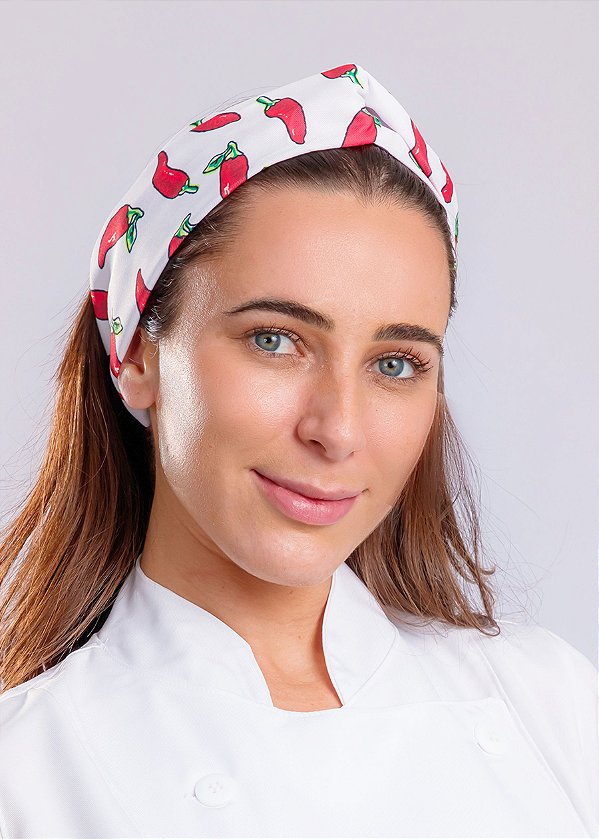 Turbante Pimentas fundo Branco - Uniblu