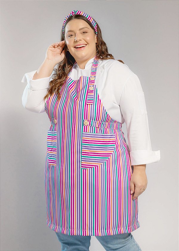 Avental Plus Size - Modelo Roma Listras Coloridas - Uniblu - Personalizado