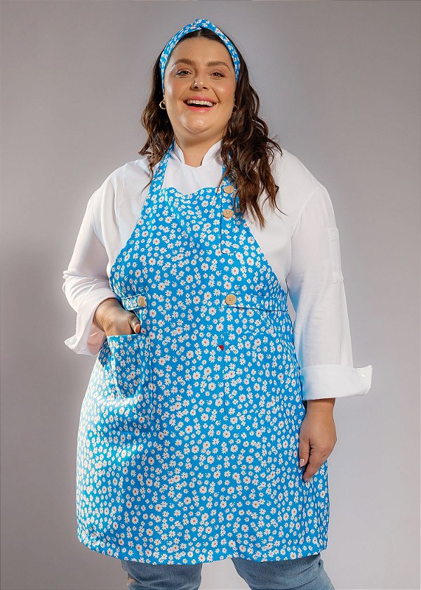 Avental Plus Size - Modelo Roma Floral Azul - Uniblu - Personalizado