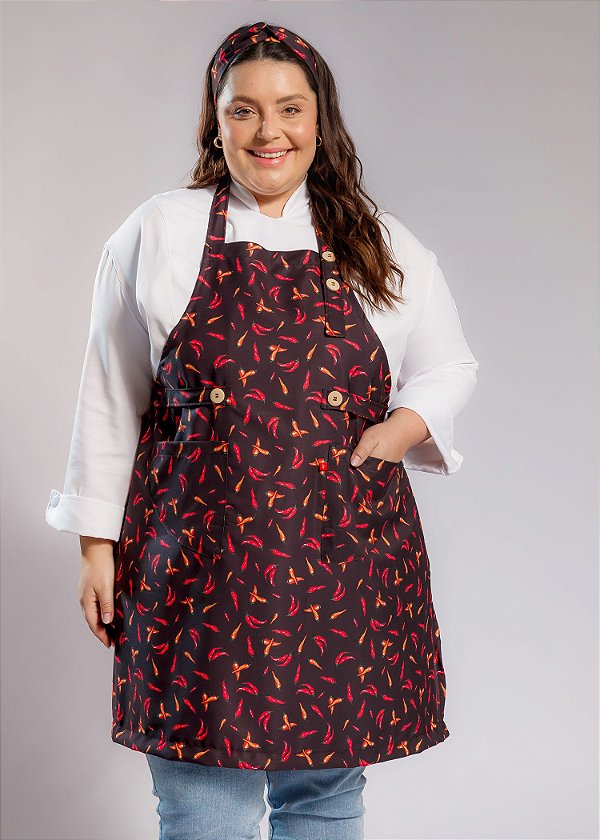 Avental Plus Size - Modelo Roma Preto com Pimentas - Uniblu - Personalizado