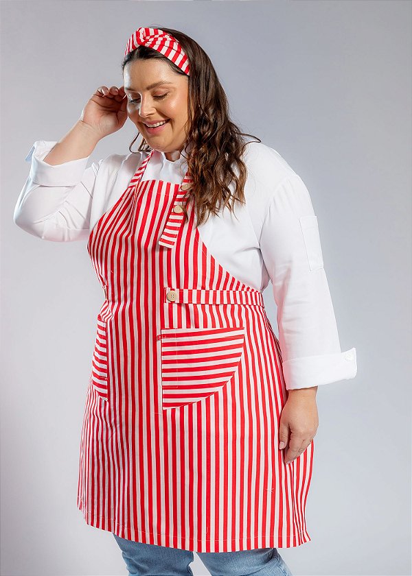 Avental Plus Size - Modelo Roma Sarja Listra Vermelhas - Uniblu - Personalizado